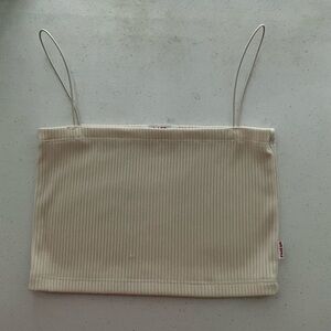 VM Women White Ribbed Spaghetti Strap Crop Tube Tank Cami Top Bandeau Bralette